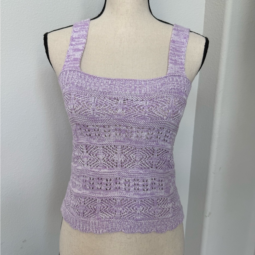 SO Lilac Crochet Knit Square-Neck Tank
